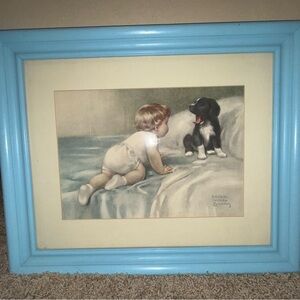 Vintage Framed Print “Who’s Sleepy”  Young Child With Dog Bessie Pease Gutmann